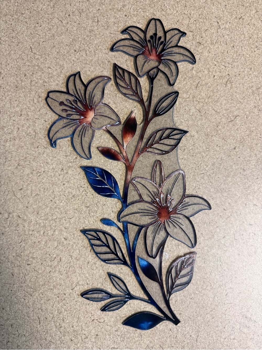 Floral Metal Wall Accent - Blue and Copper Lily Design